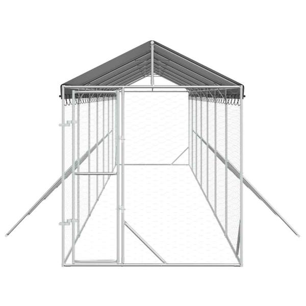 Outdoor-Hundezwinger mit Dach Silbern 2x14x2,5 m Stahl Verzinkt
