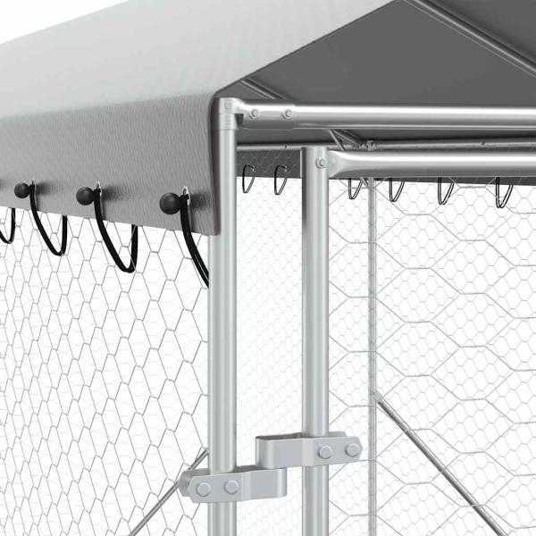 Outdoor-Hundezwinger mit Dach Silbern 2x14x2,5 m Stahl Verzinkt