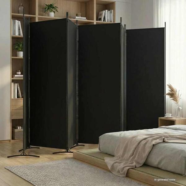 ARDEBO.de - 6-tlg. Paravent Schwarz 520x180 cm Stoff