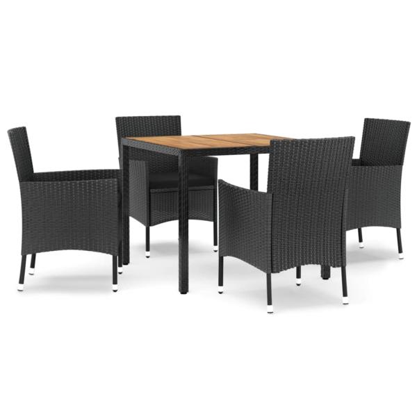5-tlg. Garten-Essgruppe mit Kissen Schwarz Poly Rattan