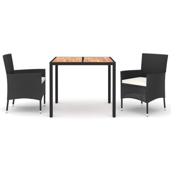 3-tlg. Garten-Essgruppe mit Kissen Schwarz Poly Rattan