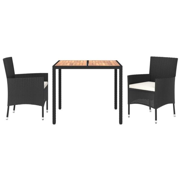3-tlg. Garten-Essgruppe mit Kissen Schwarz Poly Rattan