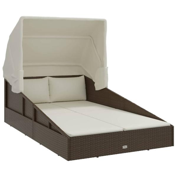 Sonnenliege mit Faltdach Braun 200x114x128 cm Poly Rattan