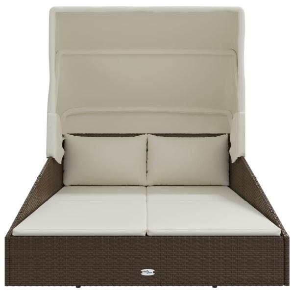 Sonnenliege mit Faltdach Braun 200x114x128 cm Poly Rattan