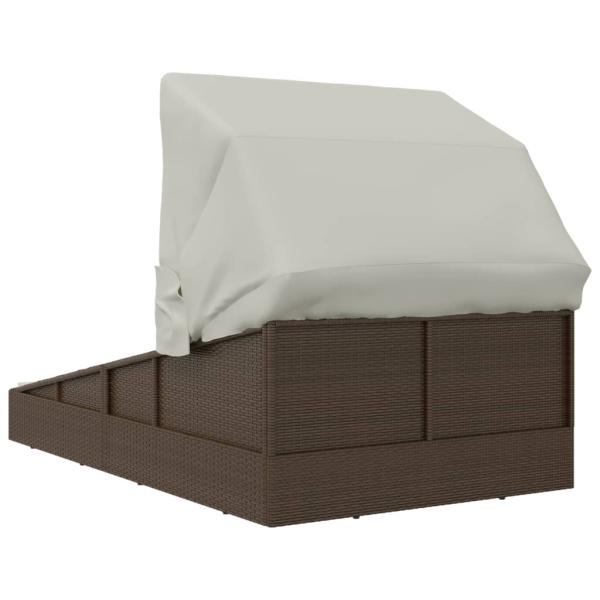 Sonnenliege mit Faltdach Braun 200x114x128 cm Poly Rattan