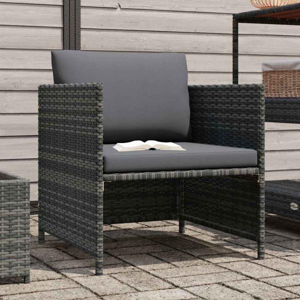 Gartensofa mit Kissen Grau Poly Rattan