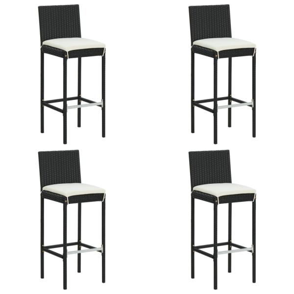 ARDEBO.de - Garten-Barhocker mit Kissen 4 Stk. Schwarz Poly Rattan