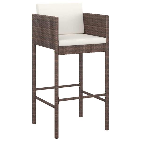 Barhocker 2 Stk. mit Kissen Braun Poly Rattan