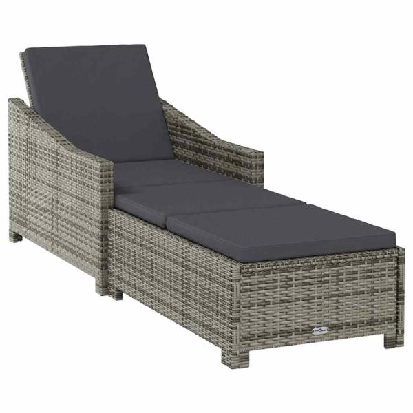 Sonnenliege mit Dunkelgrauer Auflage Poly Rattan Grau