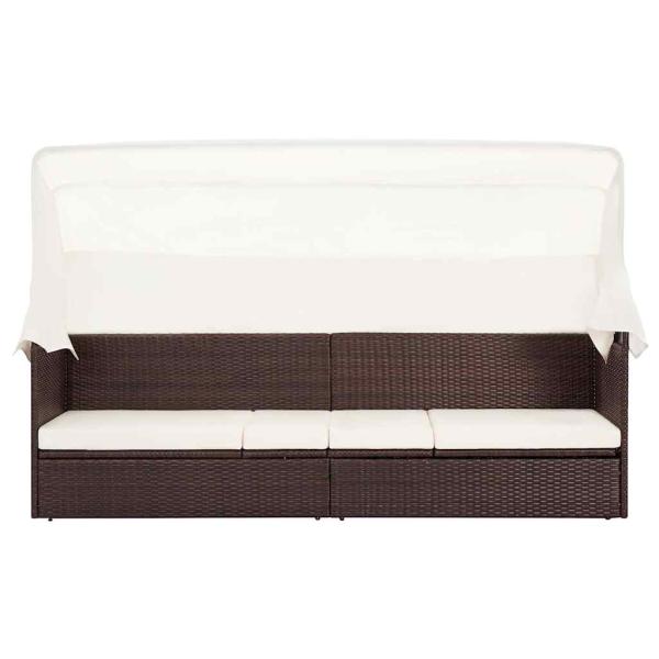 Gartensofa mit Sonnendach Poly Rattan Braun