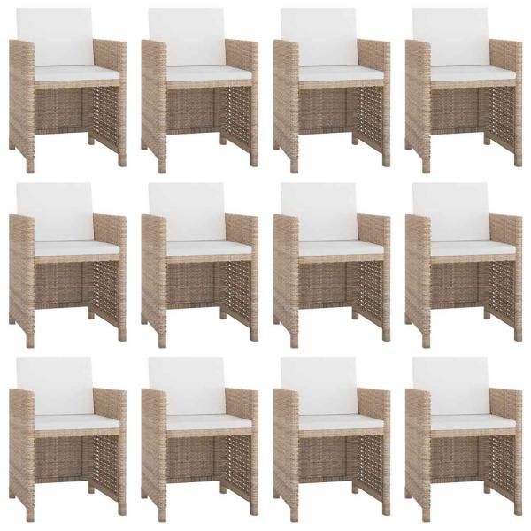 13-tlg. Garten-Essgruppe mit Auflagen Poly Rattan Beige