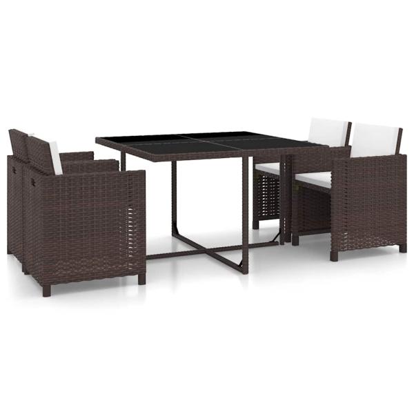 ARDEBO.de - 5-tlg. Garten-Essgruppe mit Auflagen Poly Rattan Braun