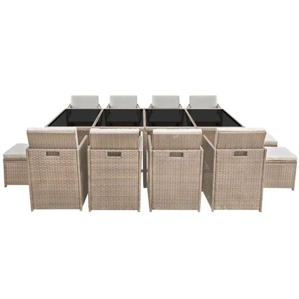 13-tlg. Garten-Essgruppe mit Auflagen Poly Rattan Beige