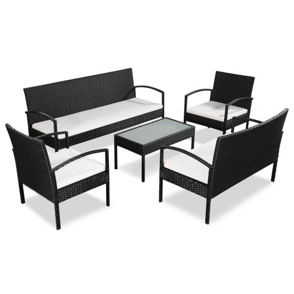 ARDEBO.de - 5-tlg. Garten-Lounge-Set mit Auflagen Poly Rattan Schwarz