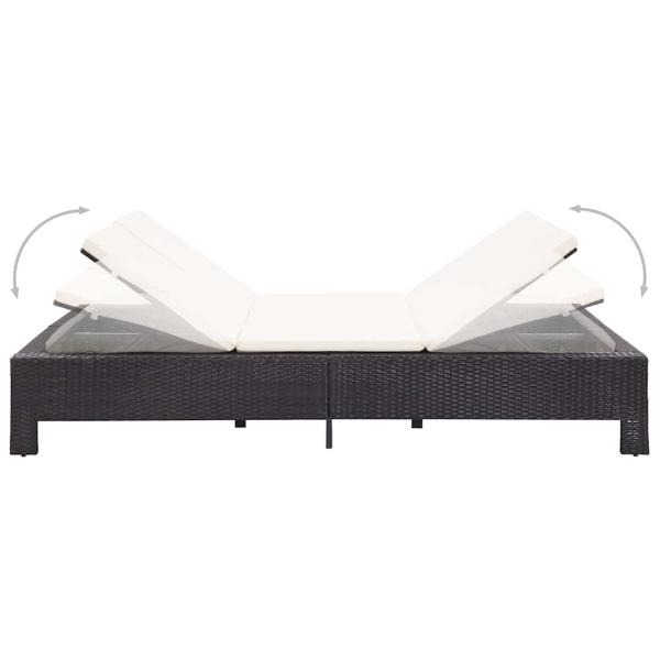2-Personen-Sonnenliege mit Auflage Schwarz Poly Rattan