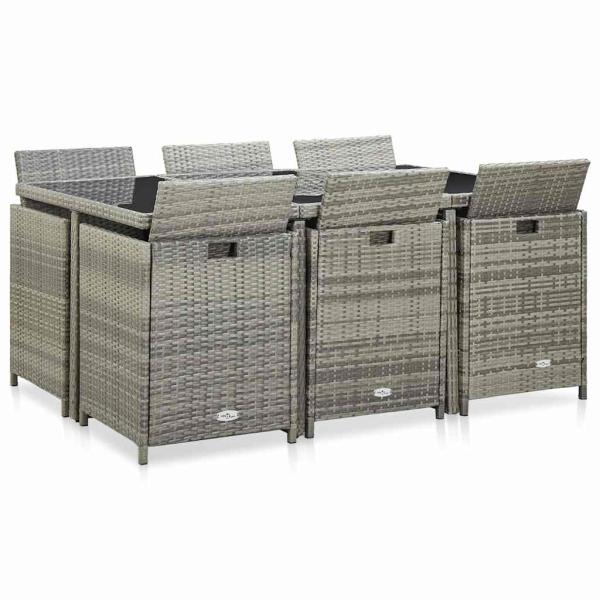 11-tlg. Garten-Essgruppe mit Auflagen Poly Rattan Grau