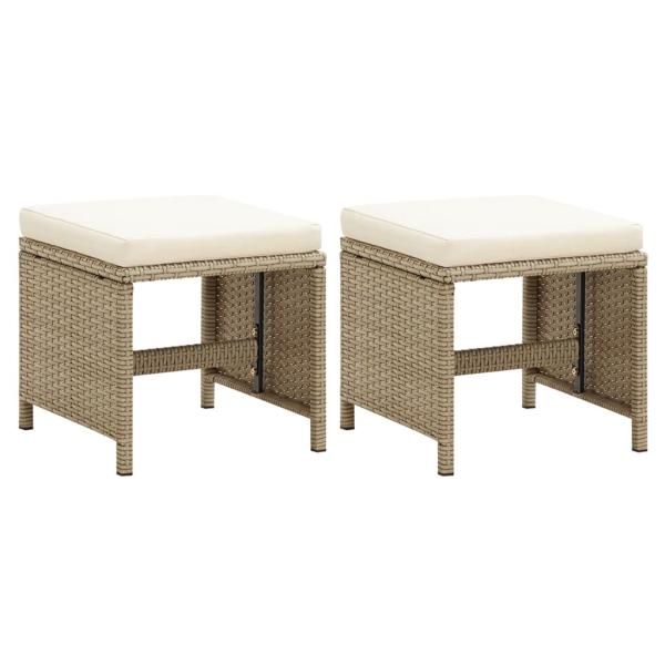 ARDEBO.de - Gartenhocker 2 Stk. mit Sitzkissen Poly Rattan Beige