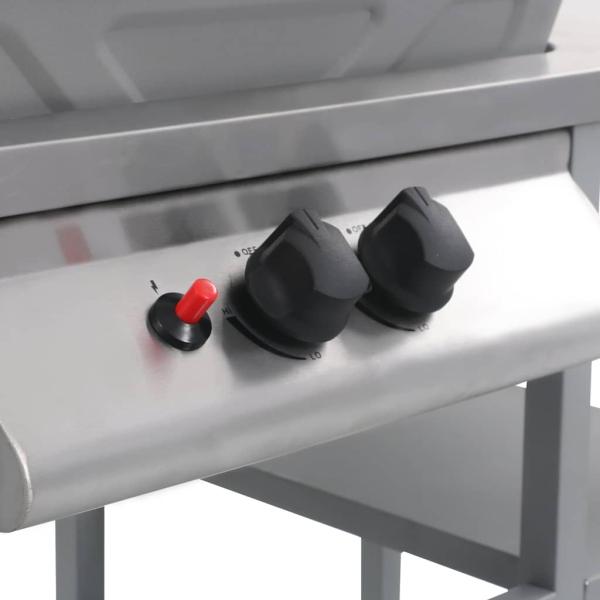 Gasgrill mit Beistelltisch auf 3 Ebenen Silbern