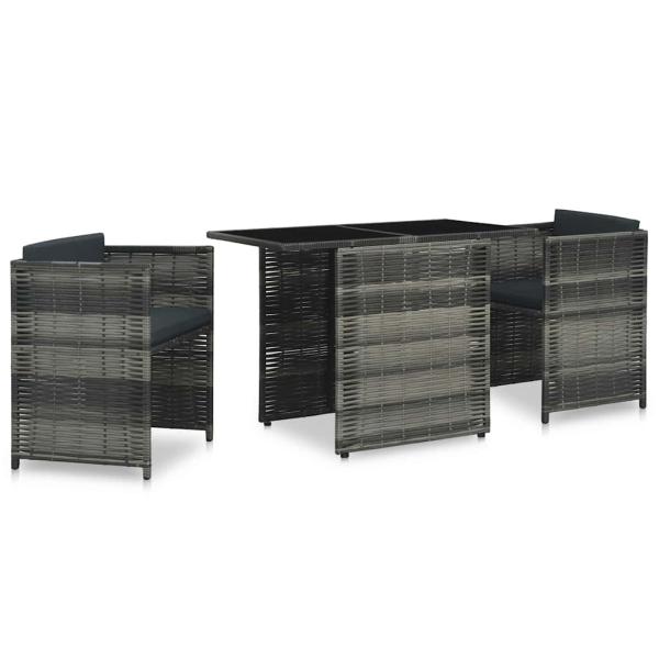 3-tlg. Bistro-Set mit Auflagen Poly Rattan Grau