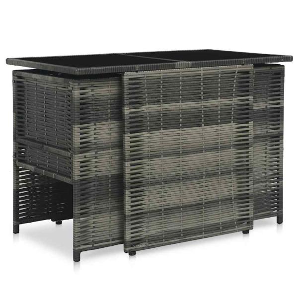 3-tlg. Bistro-Set mit Auflagen Poly Rattan Grau