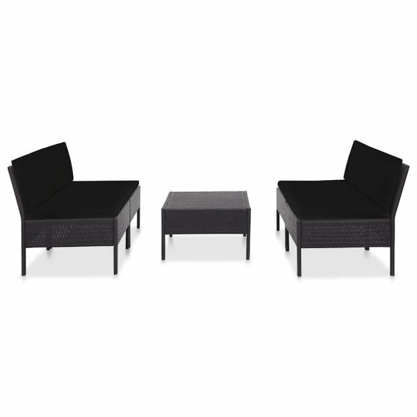 5-tlg. Garten-Sofagarnitur mit Auflagen Poly Rattan Schwarz
