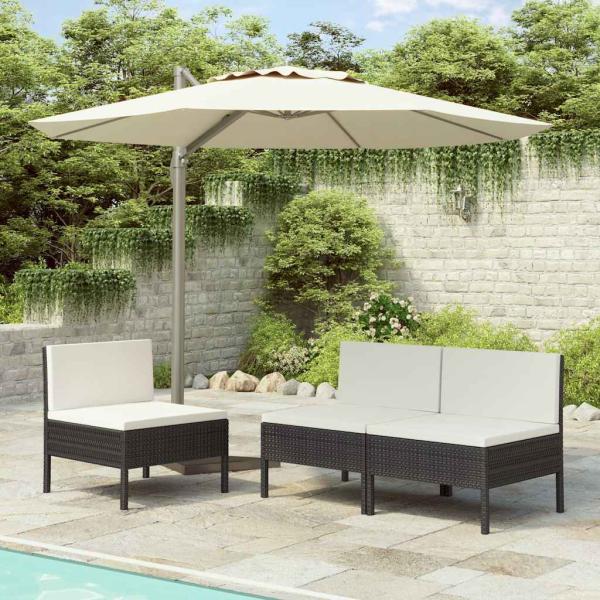 ARDEBO.de - Gartenst?hle 3 Stk. mit Auflagen Poly Rattan Schwarz