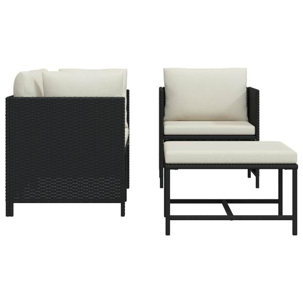 4-tlg. Garten-Sofagarnitur mit Auflagen Schwarz Poly Rattan
