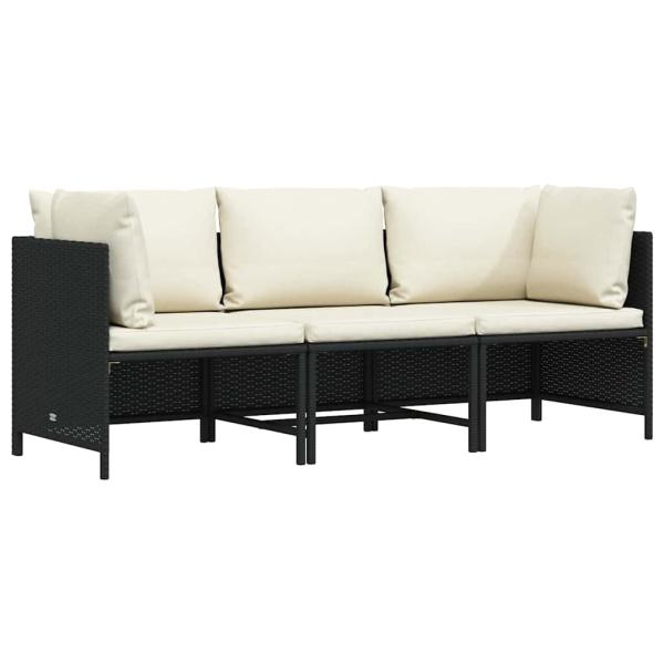ARDEBO.de - 3-Sitzer-Gartensofa mit Auflagen Schwarz Poly Rattan