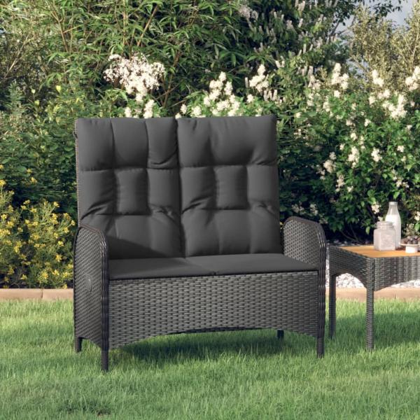ARDEBO.de - Gartenbank mit Liegefunktion & Kissen 107cm Poly Rattan Schwarz