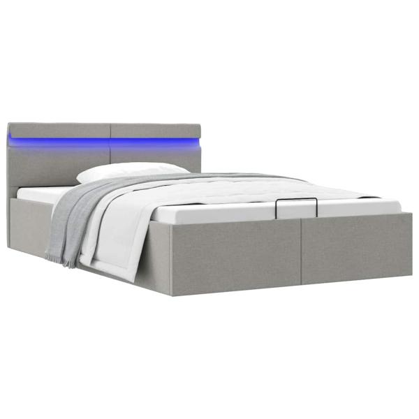 ARDEBO.de - Bett mit Bettkasten Hydraulisch LED Hellgrau Stoff 120x200 cm
