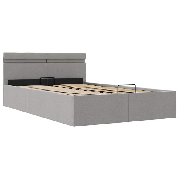 Bett mit Bettkasten Hydraulisch LED Hellgrau Stoff 120x200 cm