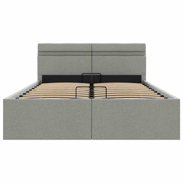 Bett mit Bettkasten Hydraulisch LED Hellgrau Stoff 120x200 cm