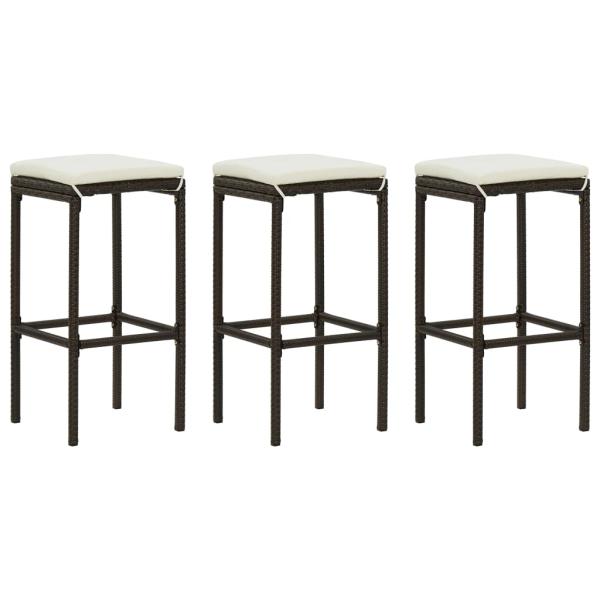 ARDEBO.de - Barhocker mit Kissen 3 Stk. Braun Poly Rattan