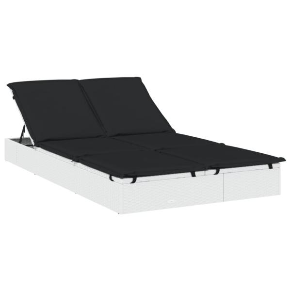 Sonnenliege für 2 Personen mit Kissen Weiß Poly Rattan