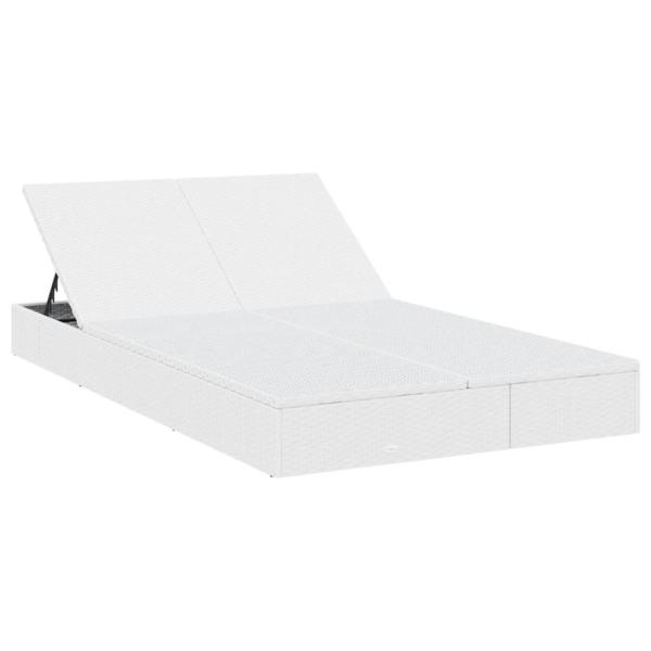 Sonnenliege für 2 Personen mit Kissen Weiß Poly Rattan