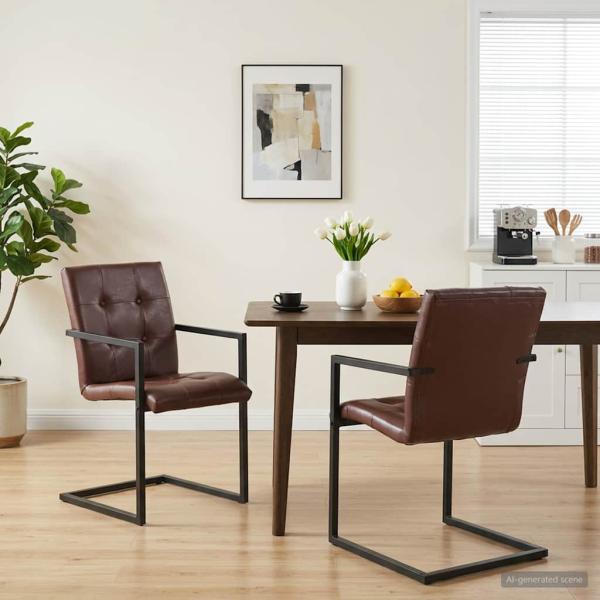 ARDEBO.de - Freischwinger 2 Stk. Braun Echtleder