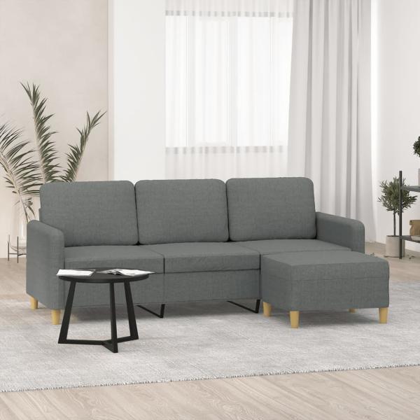 ARDEBO.de - 3-Sitzer-Sofa mit Hocker Dunkelgrau 180 cm Stoff