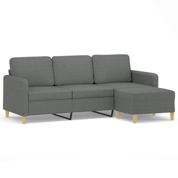 3-Sitzer-Sofa mit Hocker Dunkelgrau 180 cm Stoff