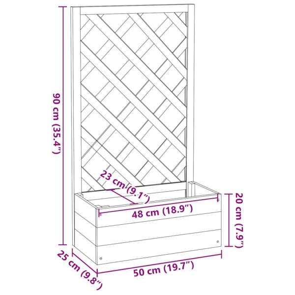 Garten-Spalier mit Blumenkasten Grau 50x25x90 cm Tannenholz