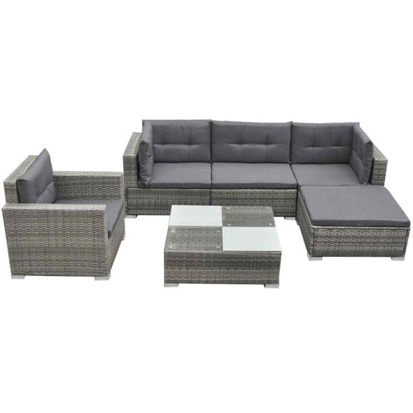 ARDEBO.de - 6-tlg. Garten-Lounge-Set mit Auflagen Poly Rattan Grau