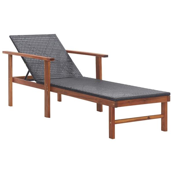 ARDEBO.de - Sonnenliege Poly Rattan und Massivholz Akazie Schwarz