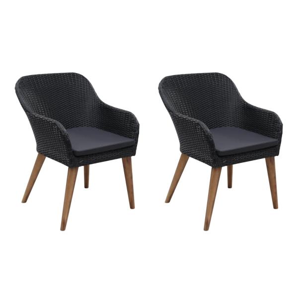 ARDEBO.de - Gartenstühle mit Polstern 2 Stk. Poly Rattan Schwarz