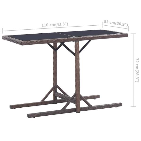 Gartentisch Braun 110×53×72 cm Glas und Poly Rattan