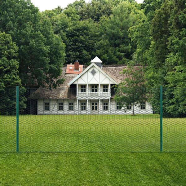 Maschendrahtzaun mit Pfosten Stahl 25 x 0,75 m Grün
