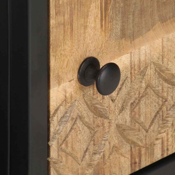 TV-Schrank mit Geschnitzter Tür 90x30x40 cm Raues Mangoholz