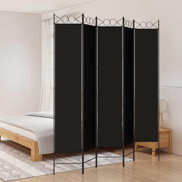 ARDEBO.de - 5-tlg. Paravent Schwarz 200x220 cm Stoff