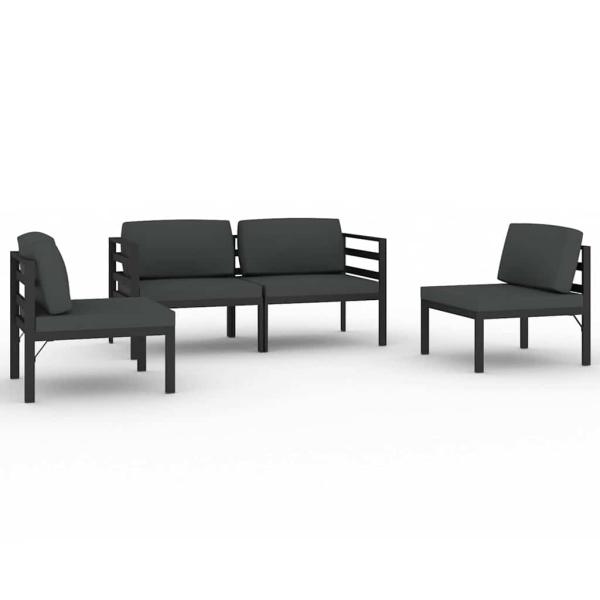 4-tlg. Garten-Lounge-Set mit Kissen Aluminium Anthrazit