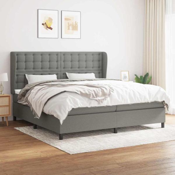 ARDEBO.de - Boxspringbett mit Matratze Dunkelgrau 200x200 cm Stoff
