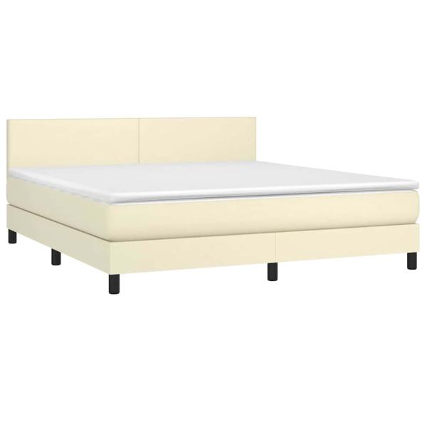 Boxspringbett mit Matratze & LED Creme 160x200 cm Kunstleder
