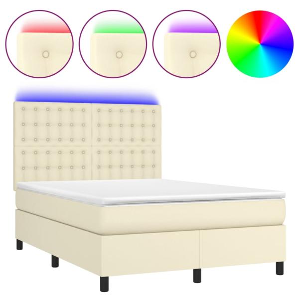 Boxspringbett mit Matratze & LED Creme 140x190 cm Kunstleder